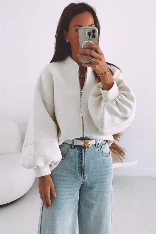 Puffy Sleeve Zip Up