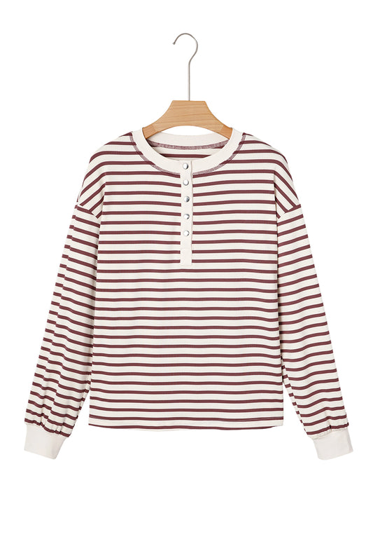 Red Dahlia Striped Henley Top