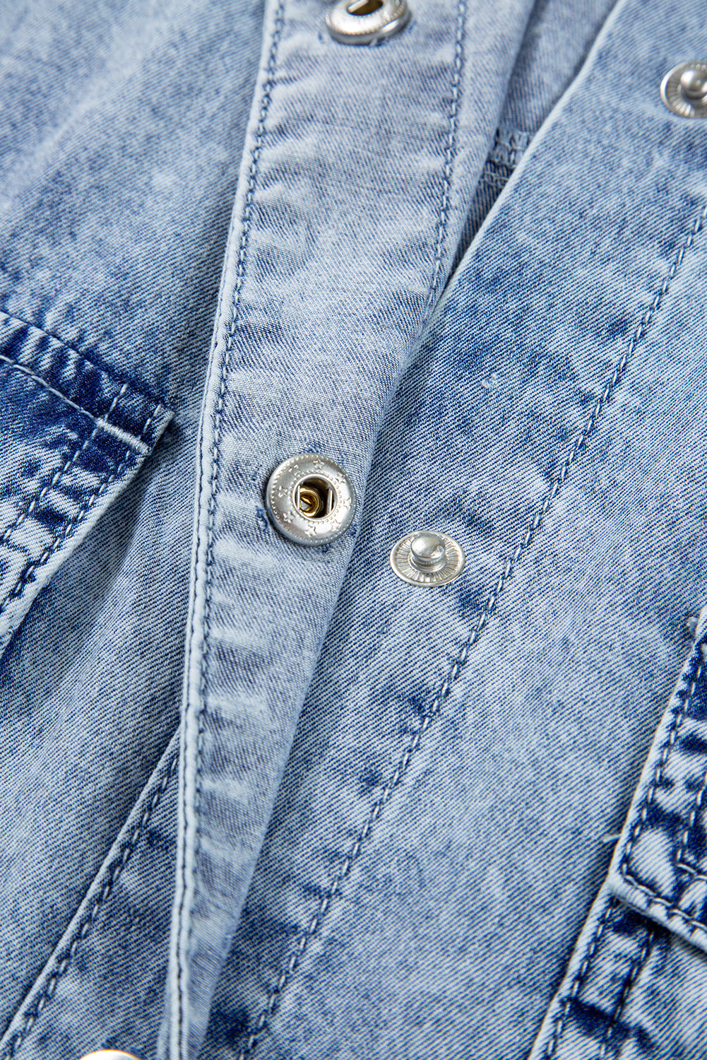 Medium Grey Chest Pocket Raw Hem Denim Loose Shirt Dress