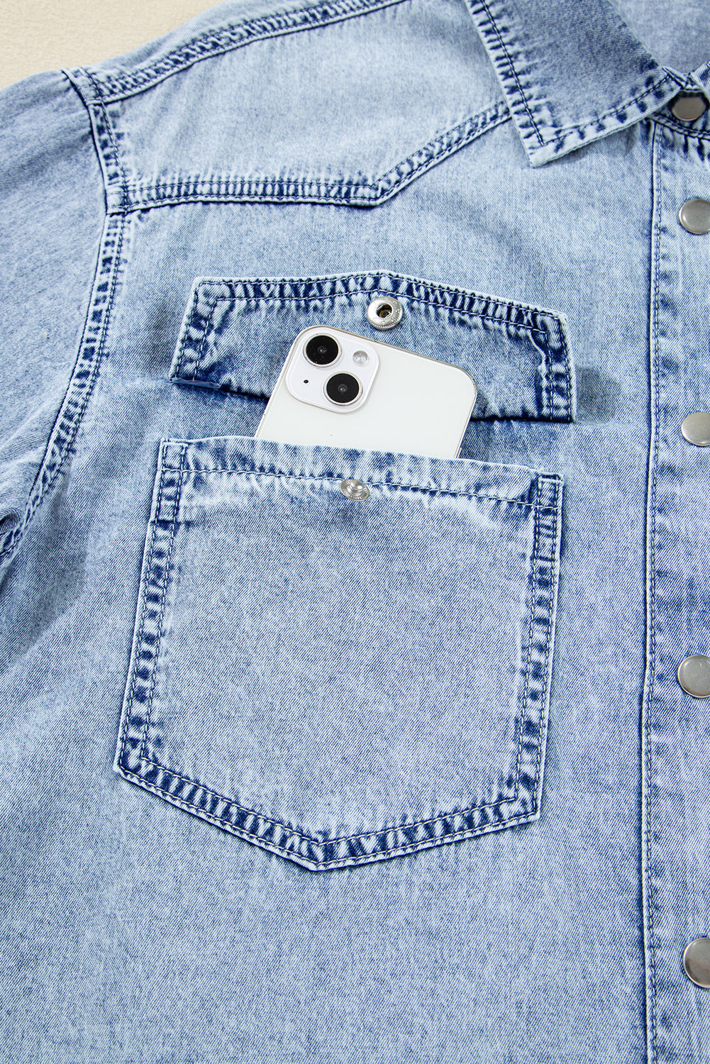 Medium Grey Chest Pocket Raw Hem Denim Loose Shirt Dress